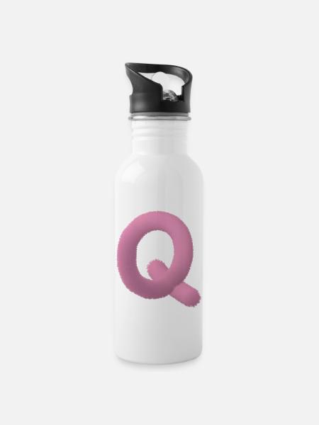 Flauschiger Buchstabe Q - Trinkflasche mit integriertem Trinkhalm - Weiß