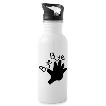 Bye Bye txt & Hände - Trinkflasche mit integriertem Trinkhalm - Weiß - Rechts