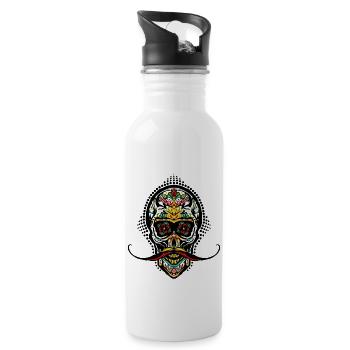 tete de mort mexicaine crane hipster skull moustac - Gourde avec paille intégrée - blanc - Droite