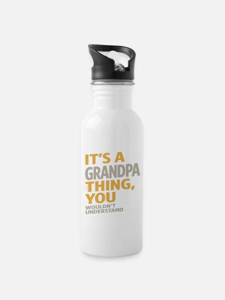 Grandpa Thing - Water bottle with straw - white