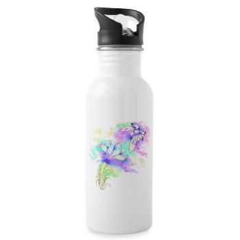 Pastell Marienkäfer Blume Design Handgezeichnet - Trinkflasche mit integriertem Trinkhalm - Weiß - Rechts