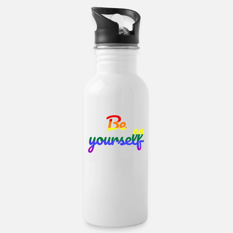 Be yourself - Trinkflasche mit integriertem Trinkhalm - Weiß