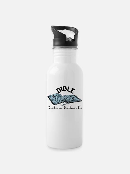 Bibel - Trinkflasche mit integriertem Trinkhalm - Weiß