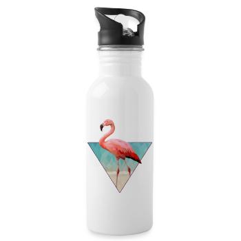 Pink Flamingo on the beach in Low Poly style - Water bottle with straw - white - Right
