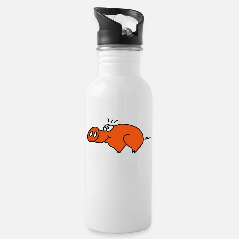 Schwein - Trinkflasche mit integriertem Trinkhalm - Weiß