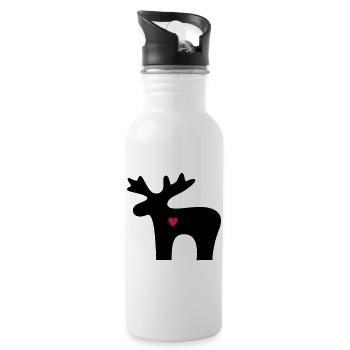 Moose heart love silhouette christmas - Water bottle with straw - white - Right