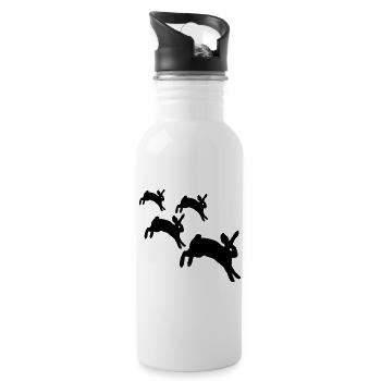Springen Kaninchen - Trinkflasche mit integriertem Trinkhalm - Weiß - Rechts