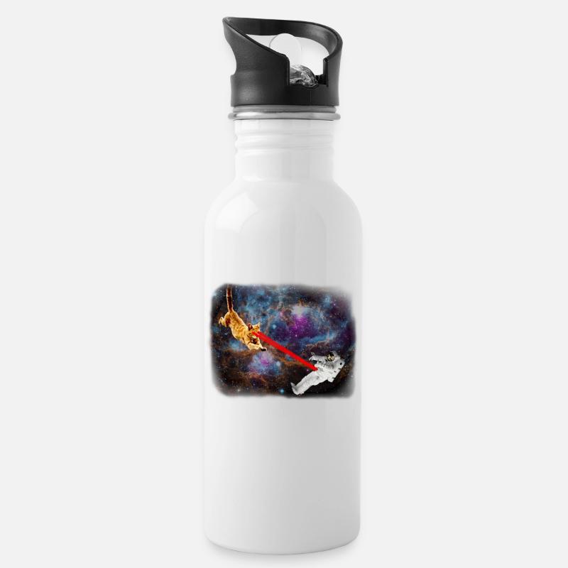 Spacecat Weltraumkatze - Trinkflasche mit integriertem Trinkhalm - Weiß