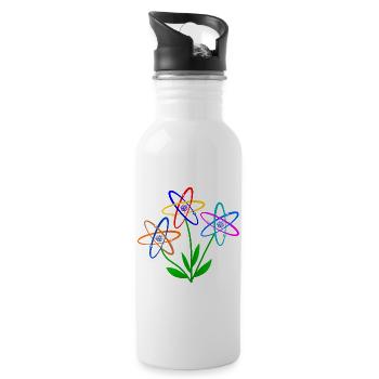 flower power, atom, atomic nucleus, flowers nuclear energy - Water bottle with straw - white - Right