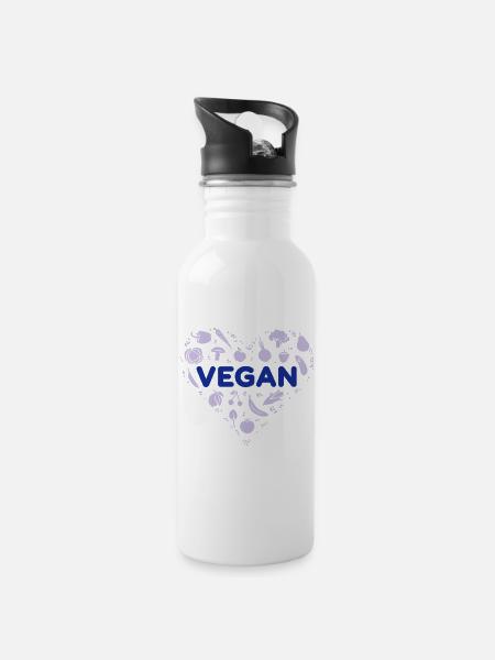Coeur végétalien - Gourde avec paille intégrée - blanc