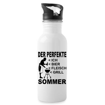 der perfekte sommer - mann am grill - Trinkflasche mit integriertem Trinkhalm - Weiß - Rechts