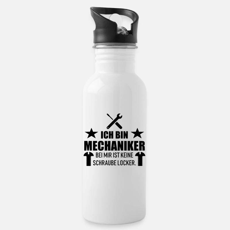 Mechaniker - Trinkflasche mit integriertem Trinkhalm - Weiß