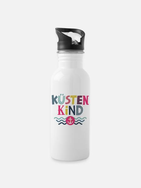 Küstenkind - Trinkflasche mit integriertem Trinkhalm - Weiß