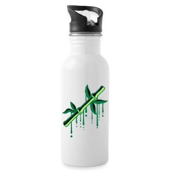 bamboo graffiti drops plant stem tree leaves - Water bottle with straw - white - Right