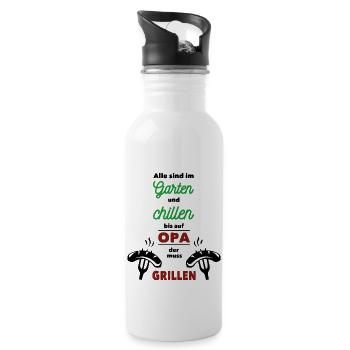 Opa muss grillen - schwarz - Trinkflasche mit integriertem Trinkhalm - Weiß - Rechts