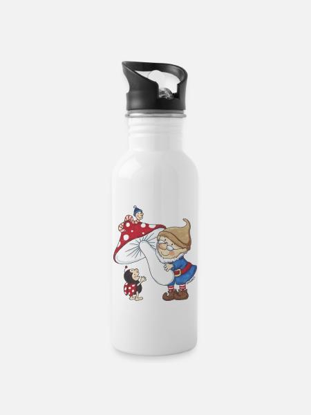 Wichtel_04 - Trinkflasche mit integriertem Trinkhalm - Weiß