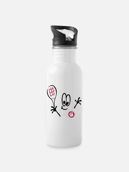 Sport, Tennis ,Tennisball, Comic - Trinkflasche mit integriertem Trinkhalm - Weiß