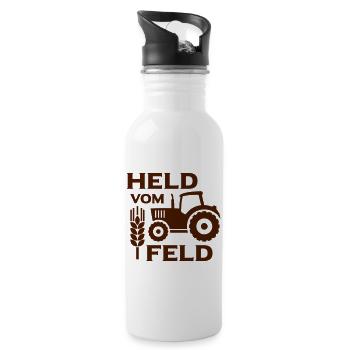 Held vom Feld (Bauer) - Trinkflasche mit integriertem Trinkhalm - Weiß - Rechts