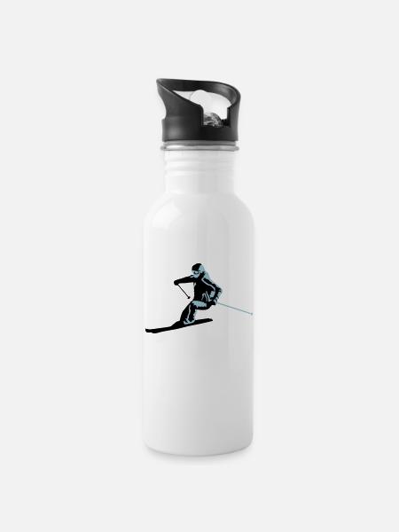 Skifahrer, skifahren, ski - Trinkflasche mit integriertem Trinkhalm - Weiß