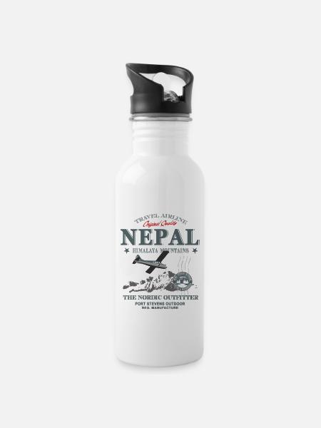 Nepal - Trinkflasche mit integriertem Trinkhalm - Weiß