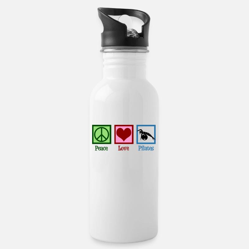 Friedensliebe Pilates - Trinkflasche mit integriertem Trinkhalm - Weiß