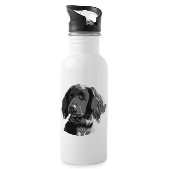Münsterländer Silhouette Head black grey Image - Water bottle with straw - white - Right