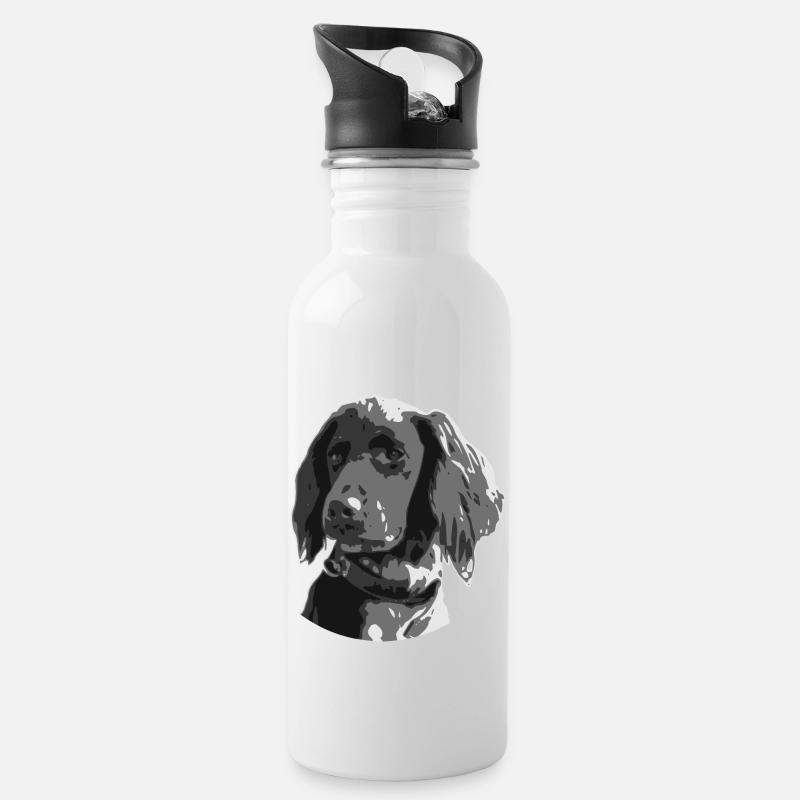 Münsterländer Silhouette Head black grey Image - Water bottle with straw - white