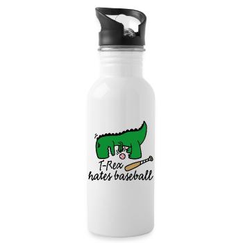 T-Rex hates baseball dinosaur baseball player - Water bottle with straw - white - Right