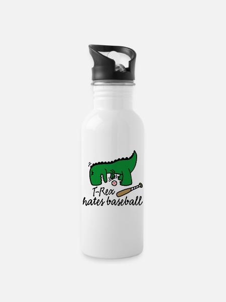 T-Rex hates baseball dinosaur baseball player - Water bottle with straw - white