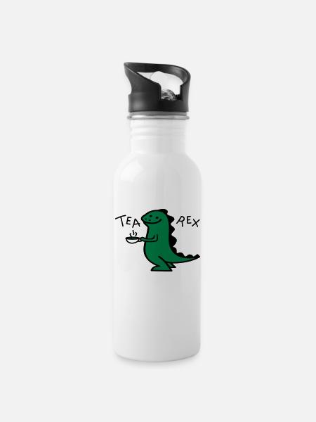 Dino als Tea Rex - Trinkflasche mit integriertem Trinkhalm - Weiß