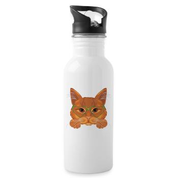 Chat roux intelligent dans des verres verts - Gourde avec paille intégrée - blanc - Droite