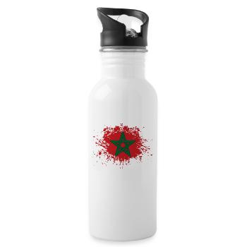 Marokko Flagge Morocco Geschenkidee - Trinkflasche mit integriertem Trinkhalm - Weiß - Rechts