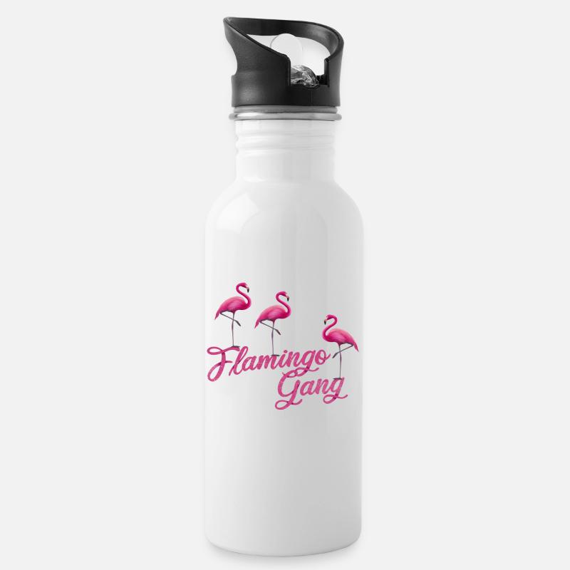 Flamingo Gang - Trinkflasche mit integriertem Trinkhalm - Weiß