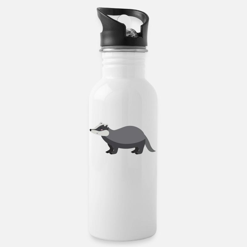 Dachs - Trinkflasche mit integriertem Trinkhalm - Weiß