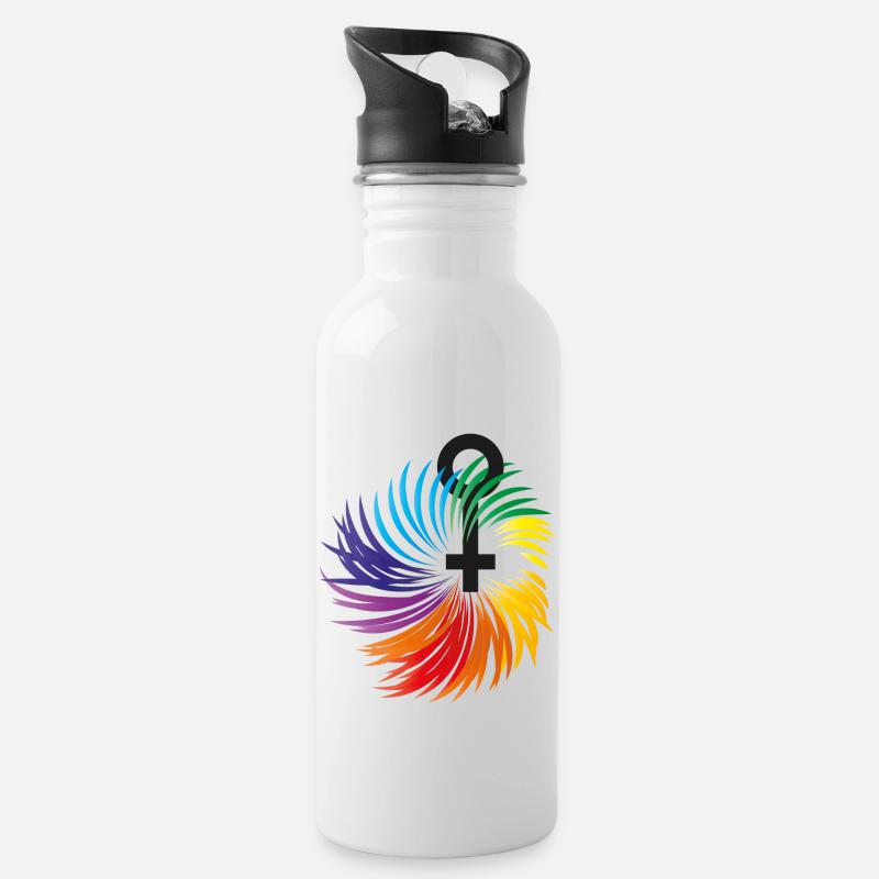 Women's rights with rainbow colors - Water bottle with straw - white