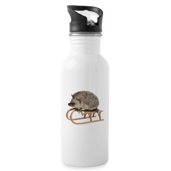 cooler Igel beim Schlittenfahren | Winter Geschenk - Water bottle with straw - white - Right