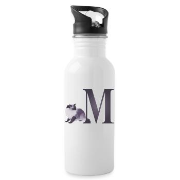 Letter M with curious cat - Water bottle with straw - white - Right