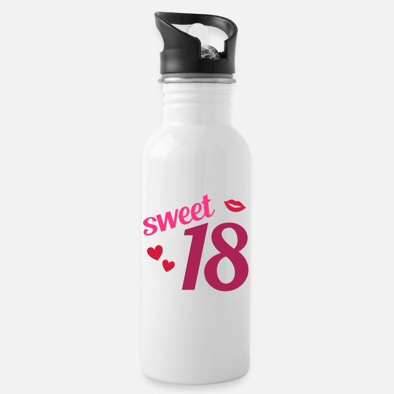 Sweet 18 (coeurs, lèvres) - Gourde avec paille intégrée - blanc