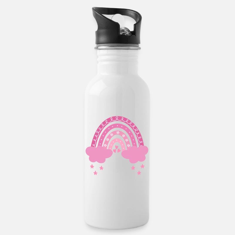 Boho Regenbogen - Trinkflasche mit integriertem Trinkhalm - Weiß
