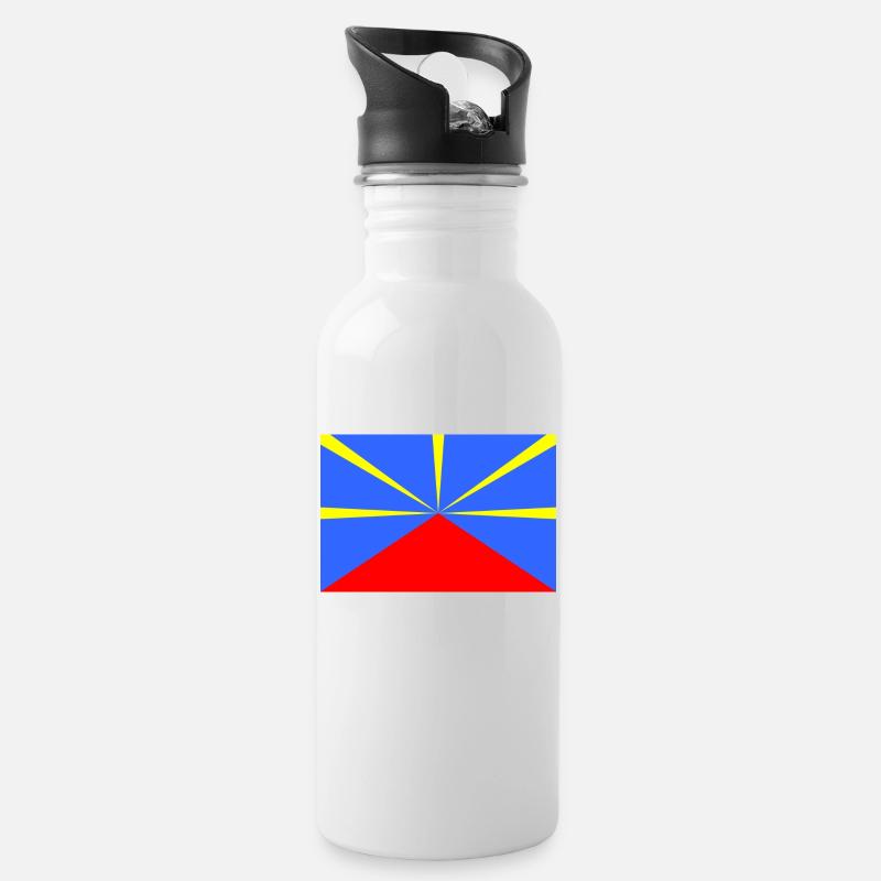 Drapeau Réunion - Gourde avec paille intégrée - blanc