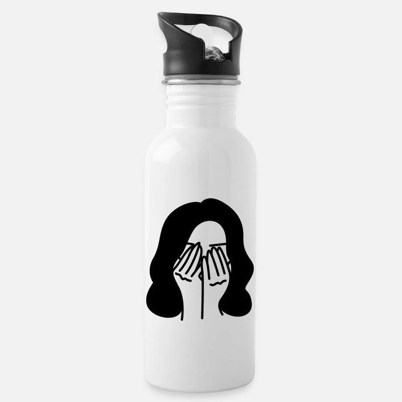 crying - Water bottle with straw - white