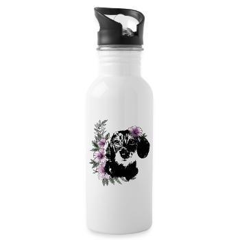 Dackelmädchen - Trinkflasche mit integriertem Trinkhalm - Weiß - Rechts