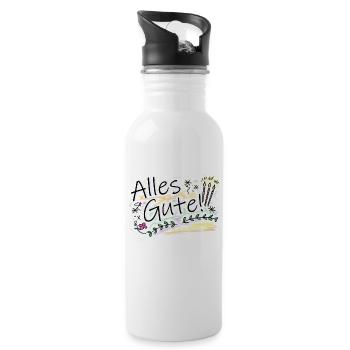 Alles Gute - Trinkflasche mit integriertem Trinkhalm - Weiß - Rechts