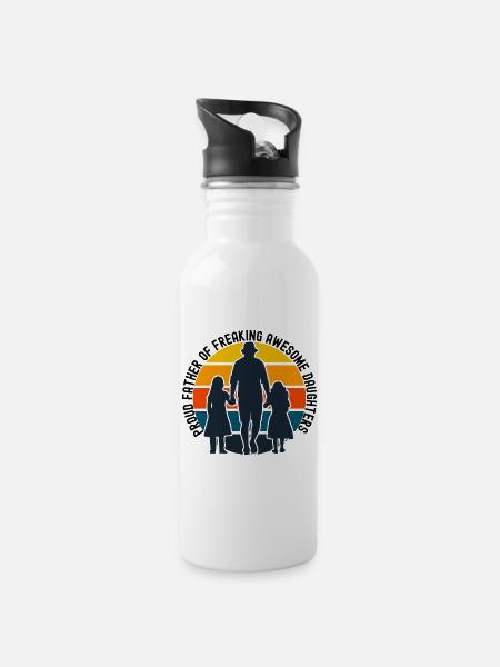 Silhouetten der Familie Sunset - Trinkflasche mit integriertem Trinkhalm - Weiß