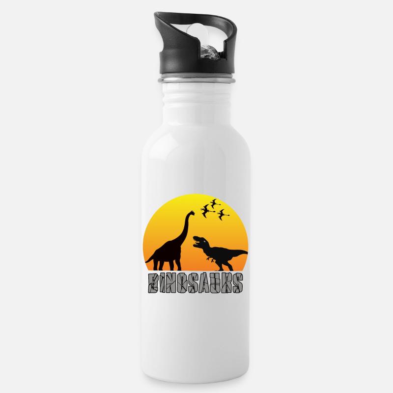 Dinosaurier - Trinkflasche mit integriertem Trinkhalm - Weiß
