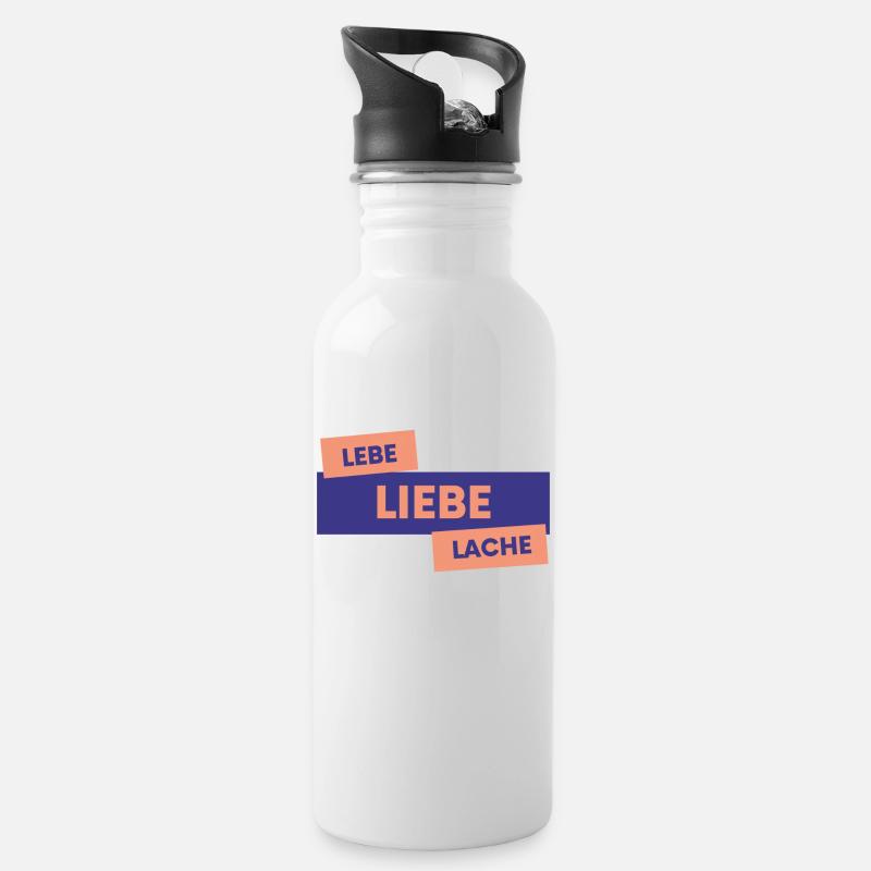 LEBE!LIEBE!LACHE! - Trinkflasche mit integriertem Trinkhalm - Weiß