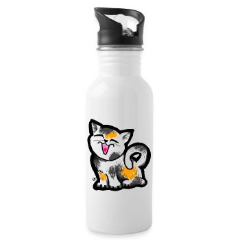 Drôle de chaton mignon. Charmant chaton qui rit. Miaou. - Gourde avec paille intégrée - blanc - Droite
