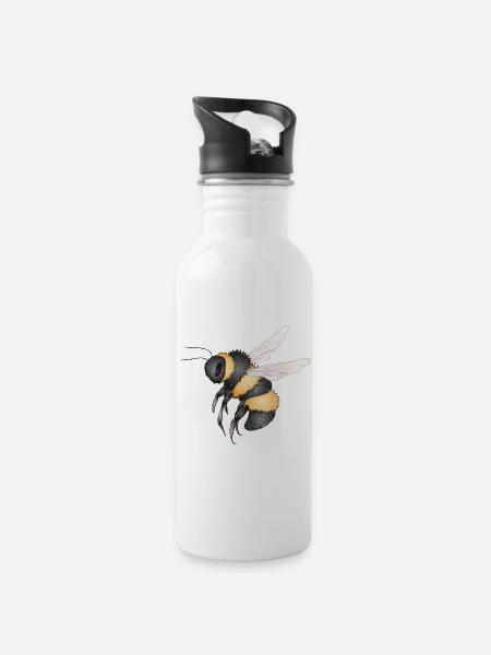 detailed drawing of a flying bumblebee - Water bottle with straw - white