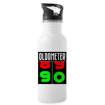 Oldometer 90. Geburtstag - Trinkflasche mit integriertem Trinkhalm - Weiß - Rechts