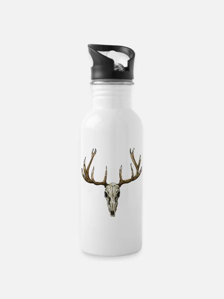 Hirschschädel - Trinkflasche mit integriertem Trinkhalm - Weiß